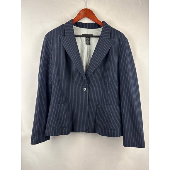 The Limited Stretch Navy & White Pinstripe Blazer Jacket Medium Polyester/Rayon/ - Picture 1 of 4